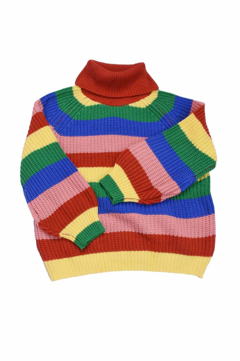Florcoo Rainbow Striped Loose-Knit Sweater for Effortless Style