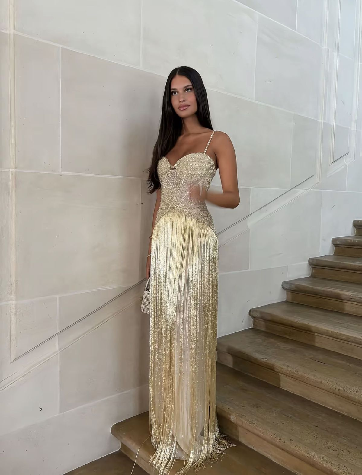 Gold Tassel Prom Party Dress Luxurious Evening Dress 21st Birthday Dress - Fashionpara