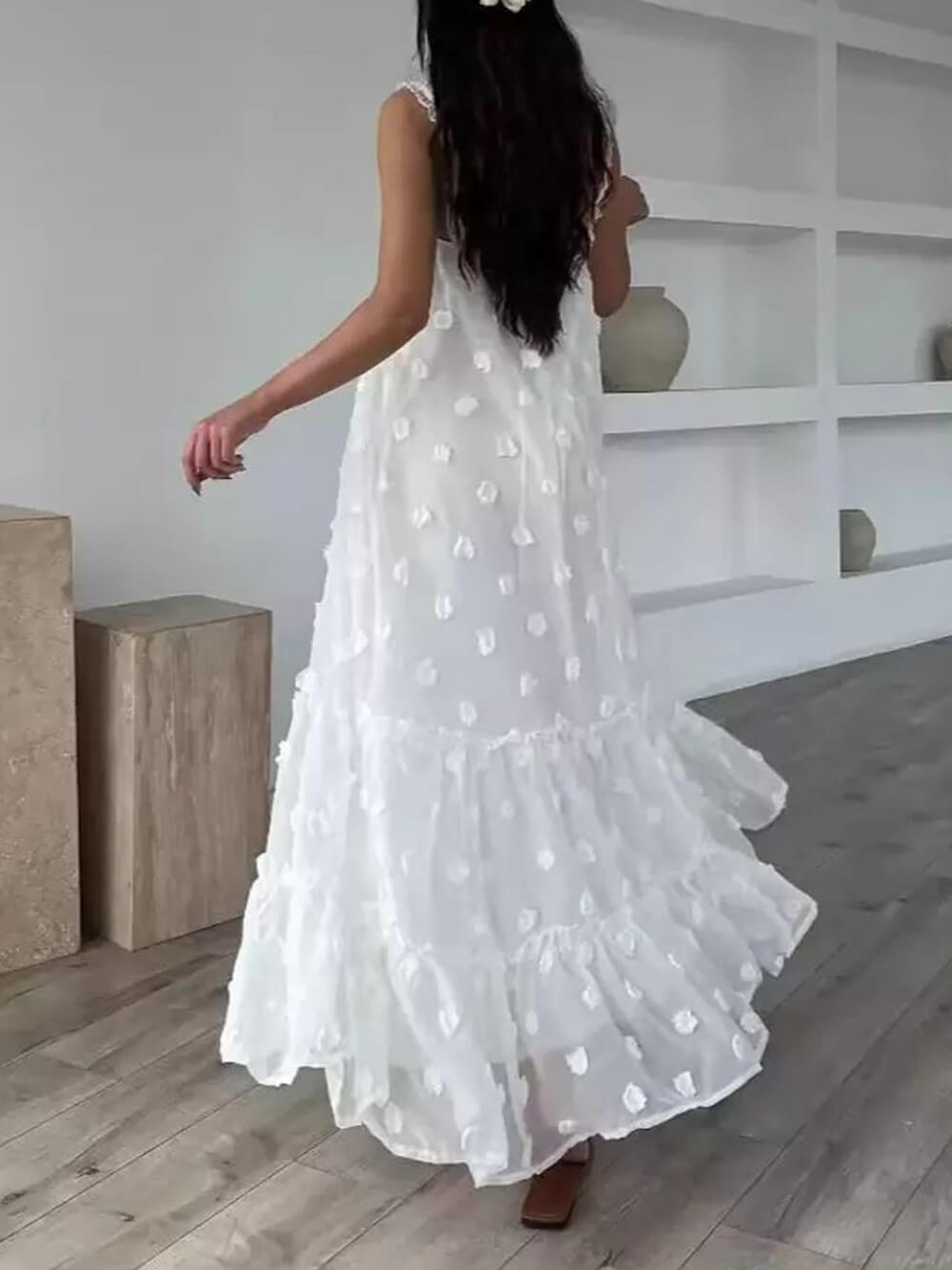 Pretty Flower Decor A-Line Layered Loose Maxi Dress - Fashionpara