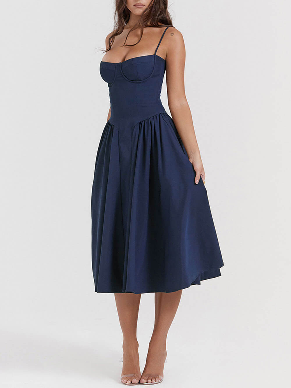 V-Neck Strapless Midi Dress - Fashionpara