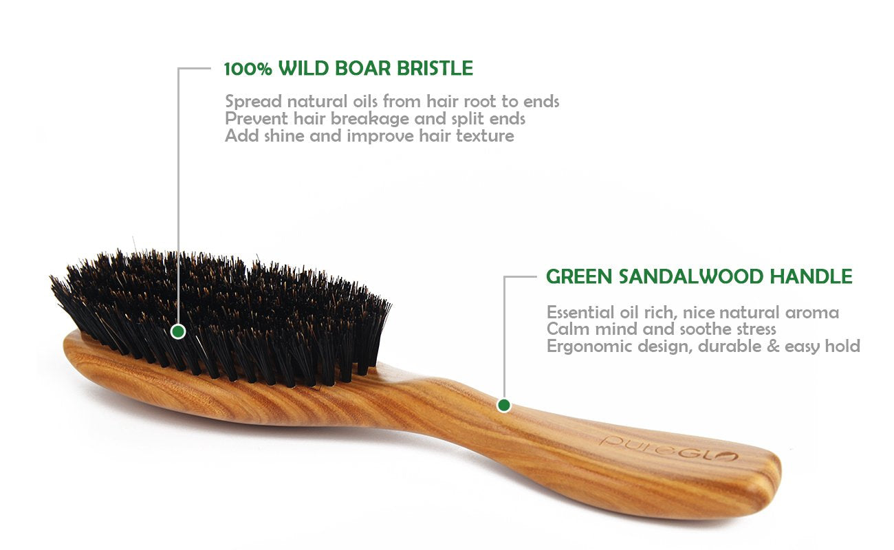 Green Sandalwood Boar Bristle Hair Brush Set