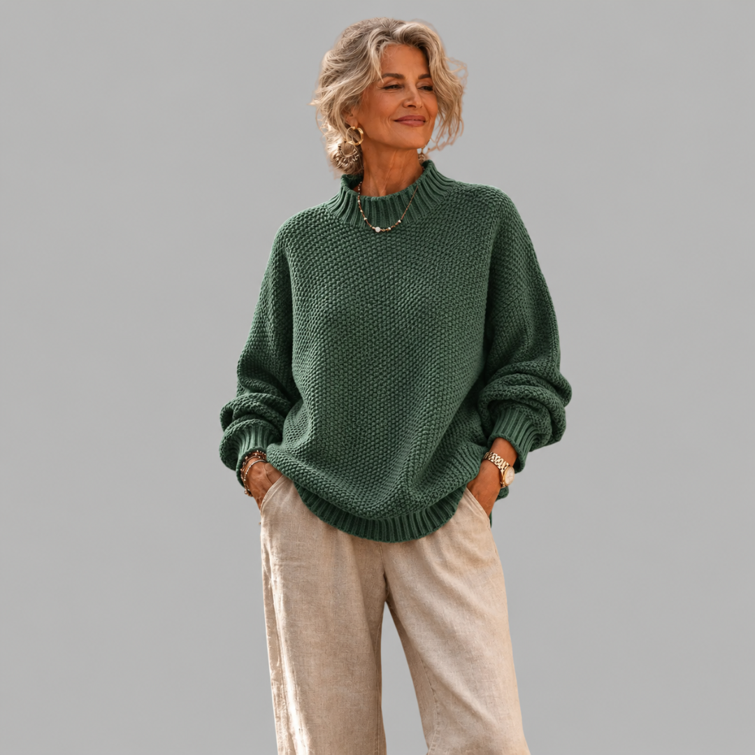 Mock Neck Long Sleeve Chunky Knit Sweater 2