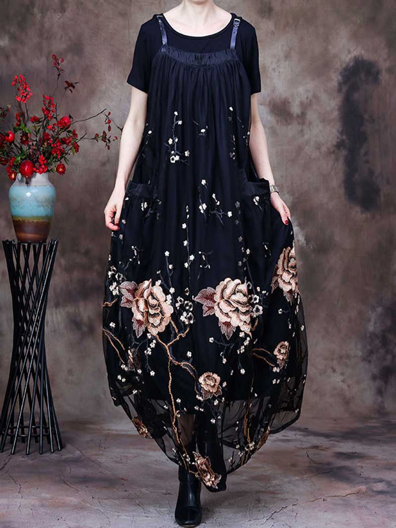 Floral Embroidered Strappy Pinafore Maxi Dress 2