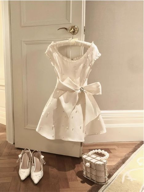 Pearl Satin A-Line Birthday Dress Bow Homecoming Dress - Fashionpara