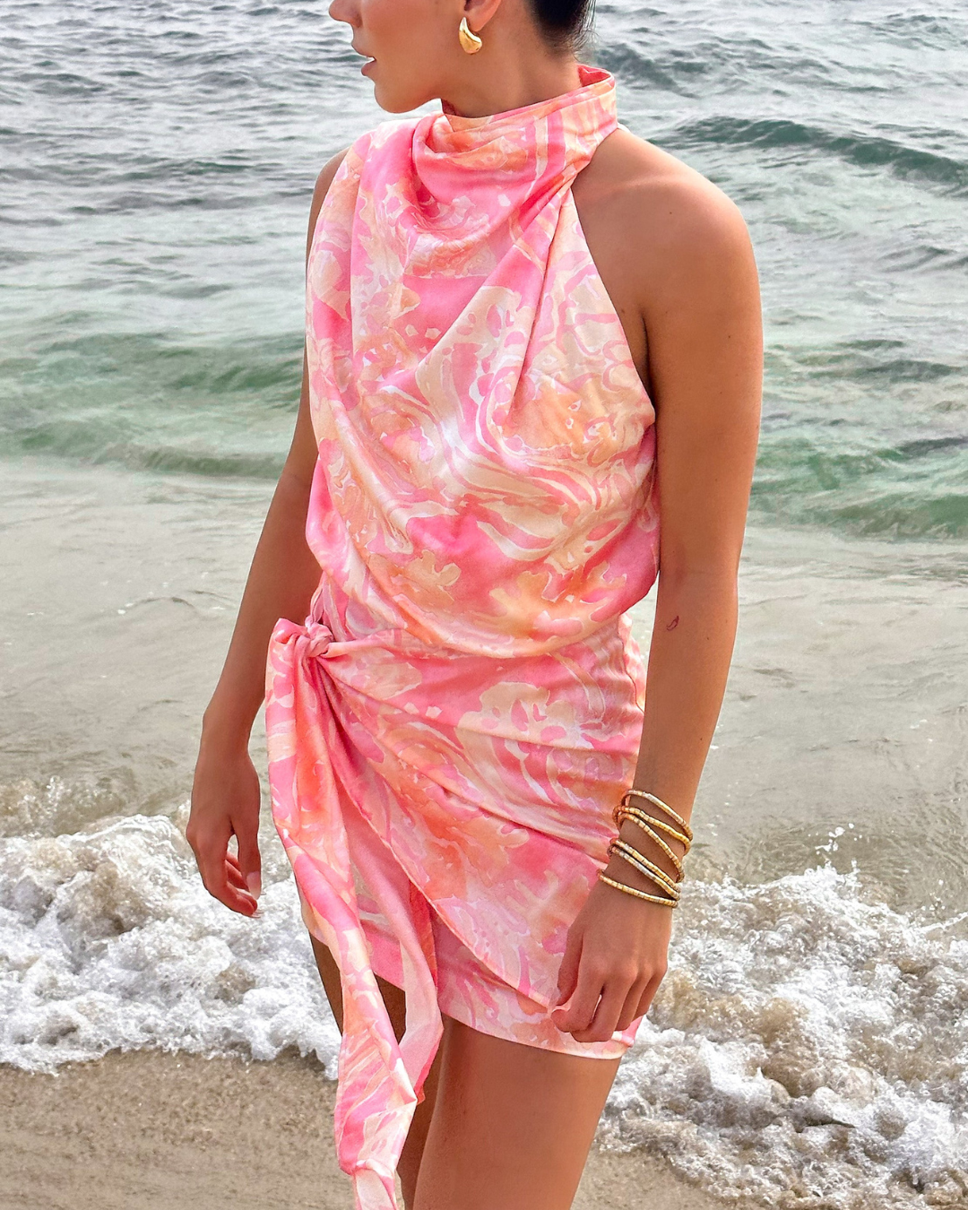 Coral Print Mini Dress - Fashionpara