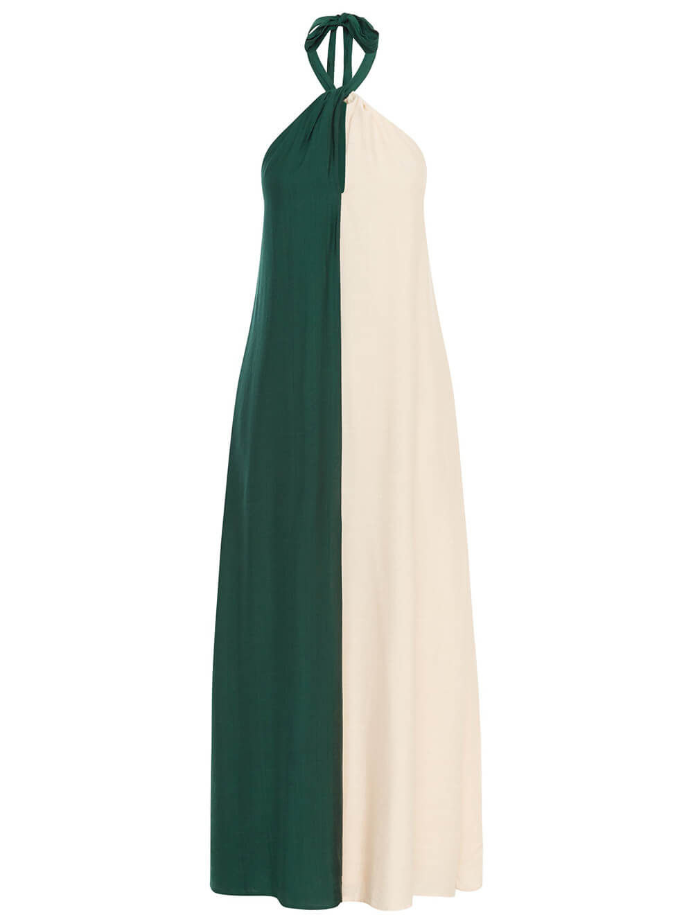 Hanging Neck Bold Contrast Color Halter Pocketed A-Line Maxi Dress - Fashionpara