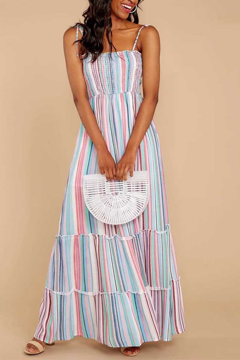 Florcoo Colorful Stripe Print Dress