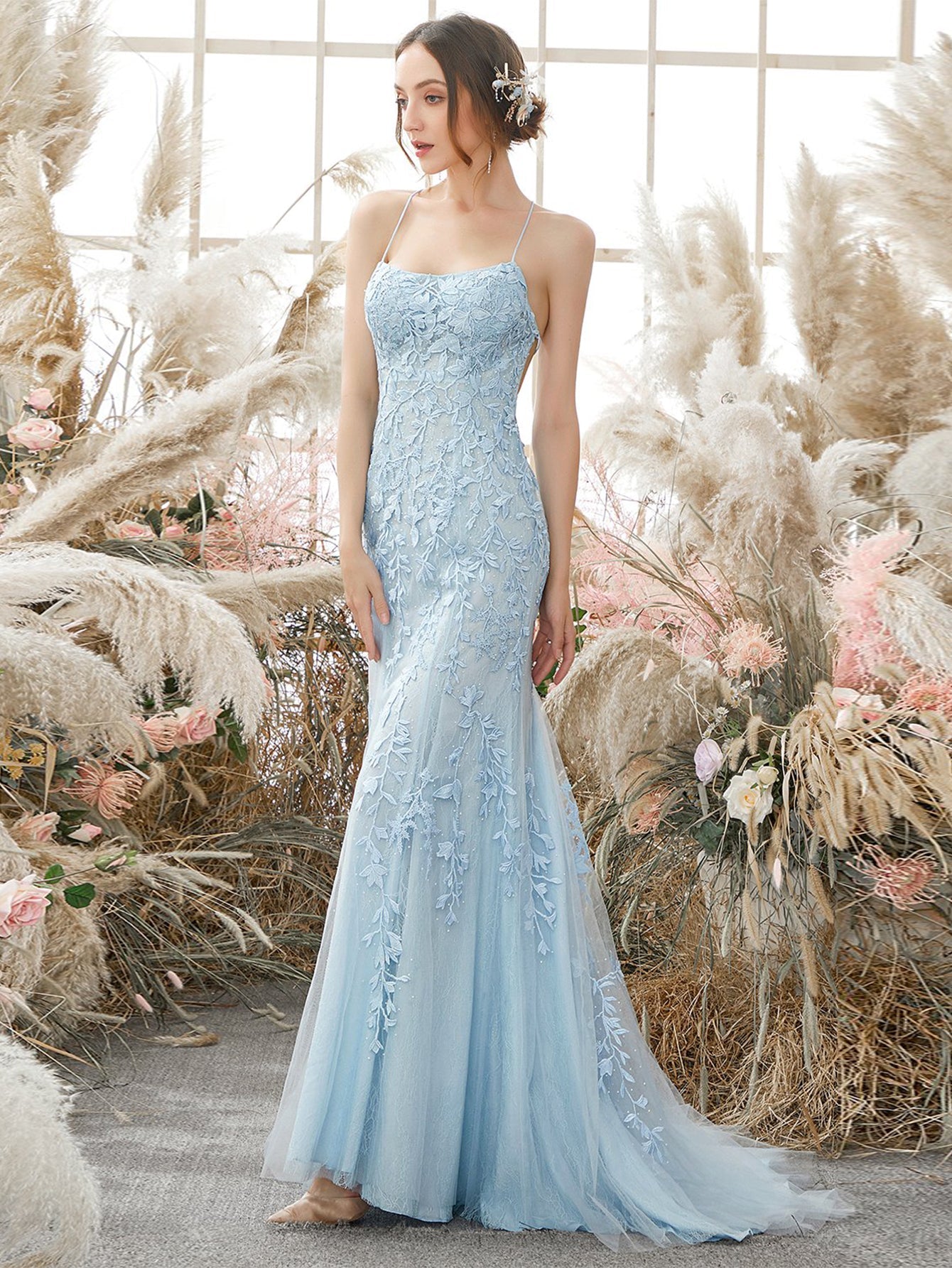 Mermaid Light Blue Prom Dress Long Evening Dress - Fashionpara
