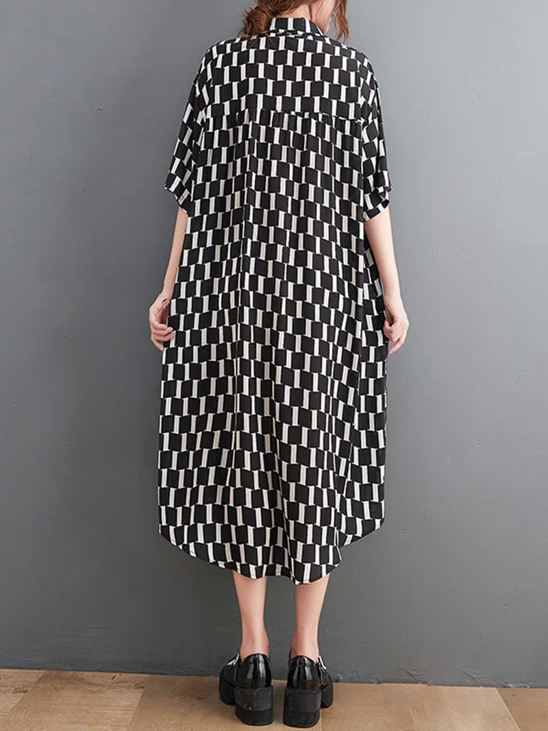 Plaid Print Cotton Front Pockets Shirt Dress 8