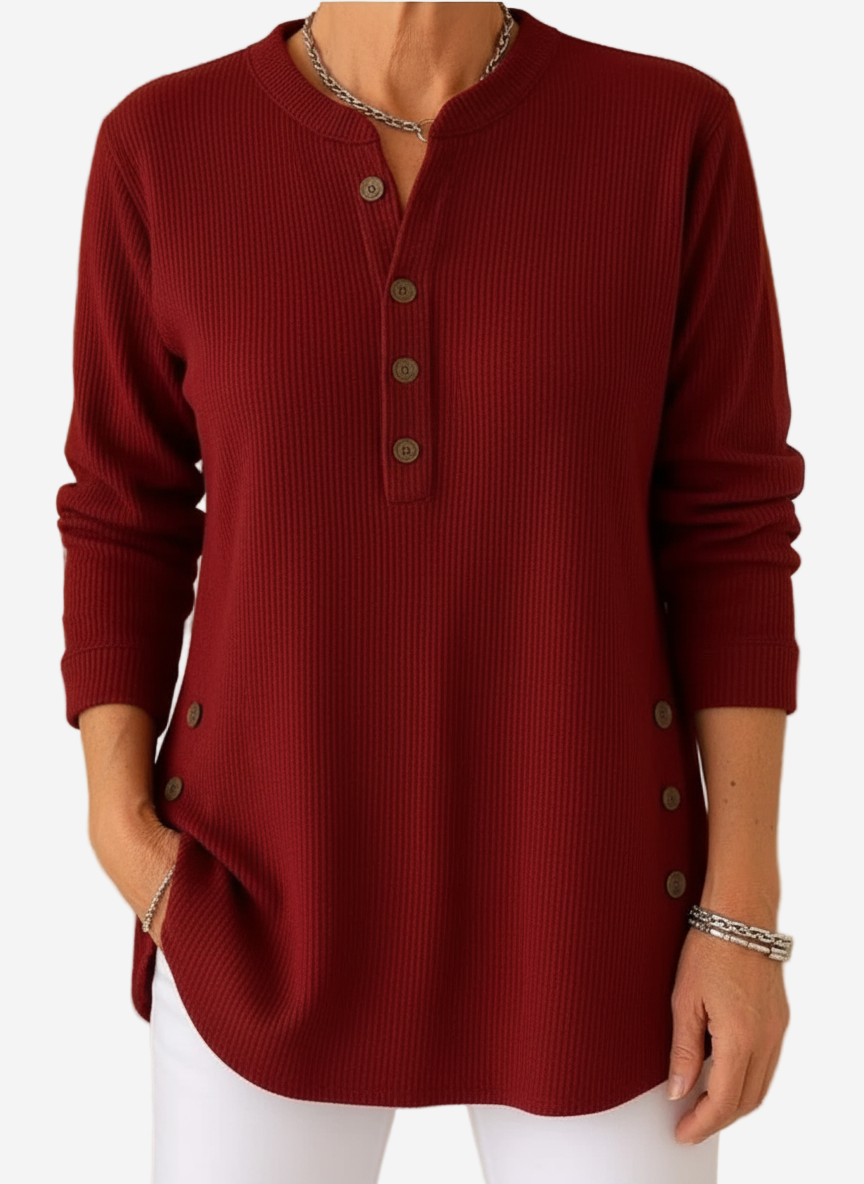 Button Henley Long Sleeve Ribbed Knit Top 7