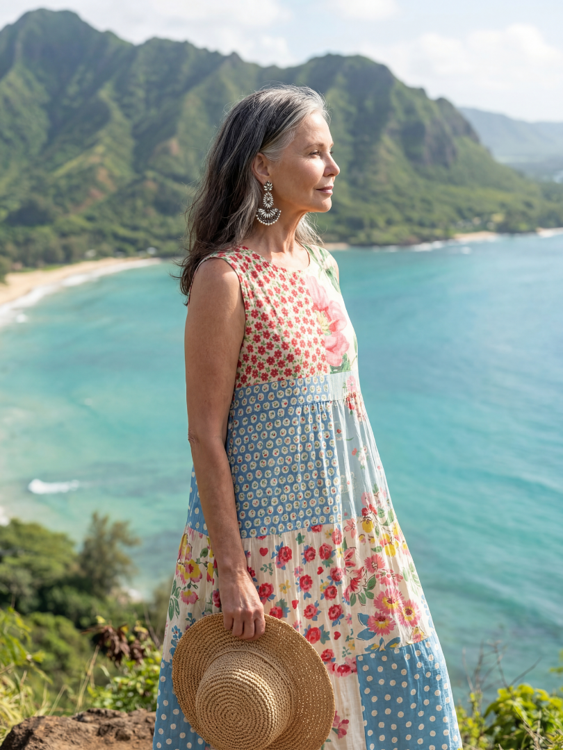 Patchwork Floral Sleeveless Tiered Midi Dress 2