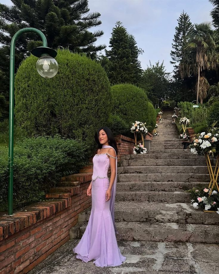 Classy Purple Satin Chiffon Beaded Mermaid Long Party Dress Formal Evening Dress With Ribbon D1810