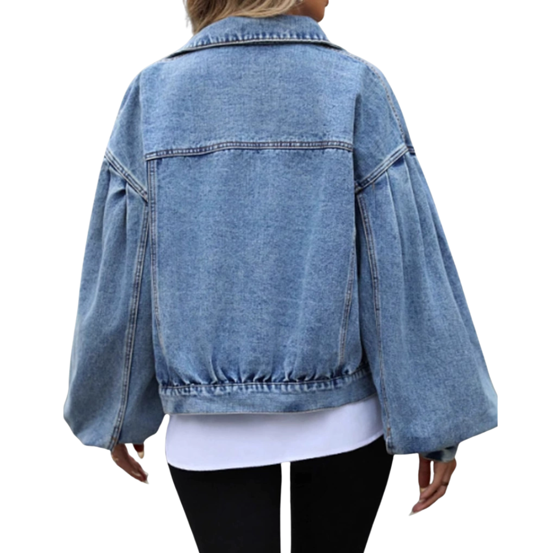 Button Front Drop Shoulder Oversized Cropped Denim Jacket 5