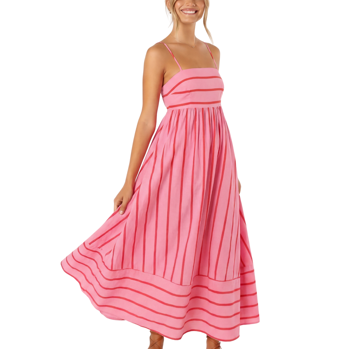 Striped Spaghetti Strap Tiered Maxi Dress 2