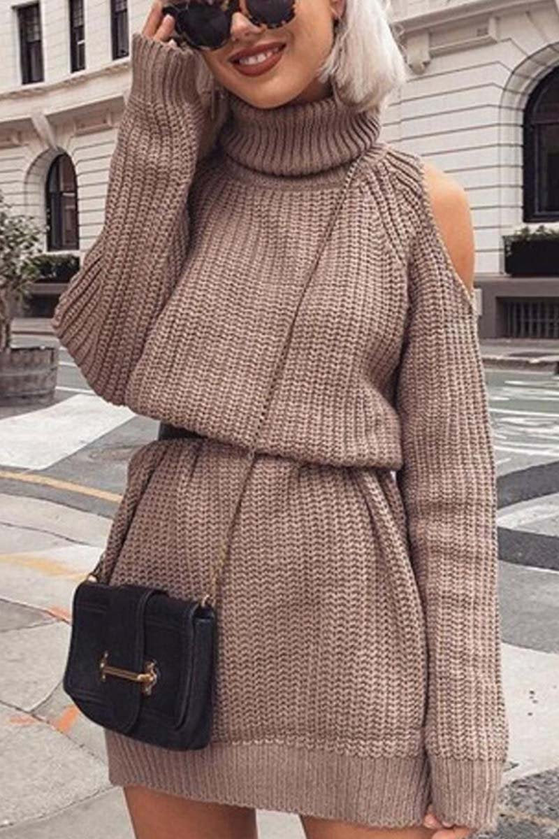 Florcoo High Collar Dew Shoulder Sweater for Stylish Comfort