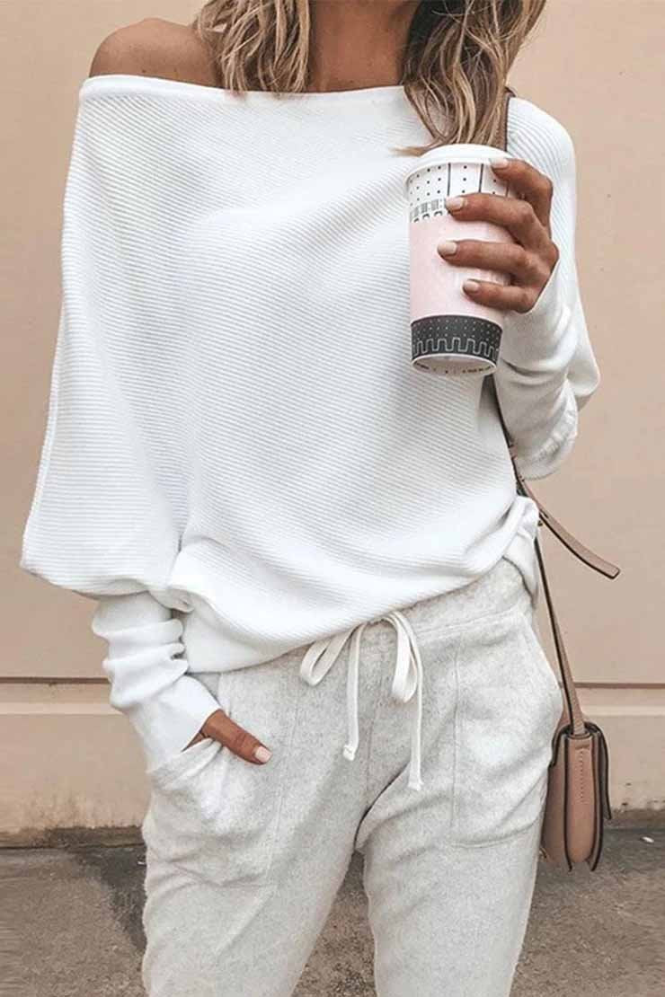 Florcoo Dew Shoulder Bat Sleeve Sweater in 3 Colors