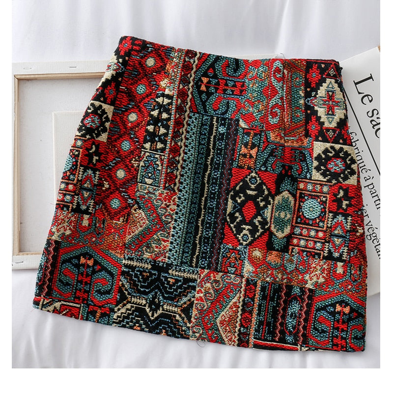 Boho Geometric Pattern A-Line Mini Skirts - Fashionpara