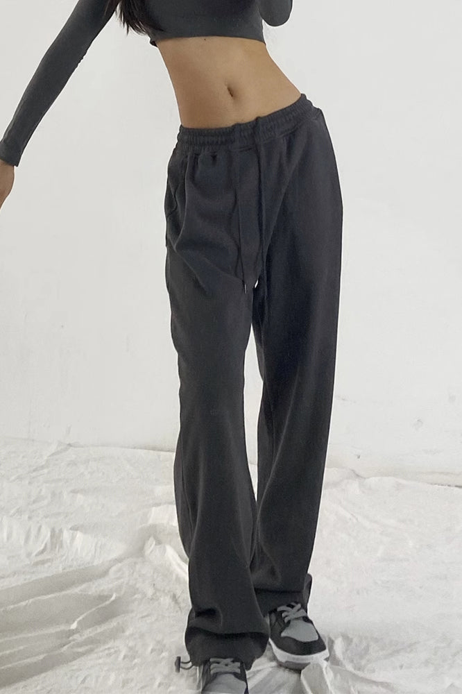 Lace Up Seam Elastic Waist Sports Pants