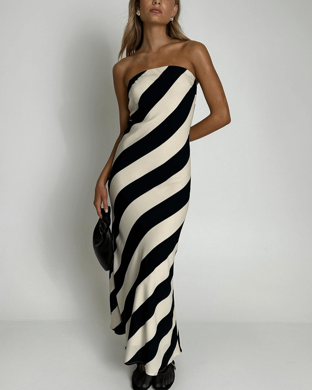 Stripe Strapless Maxi Dress - Fashionpara