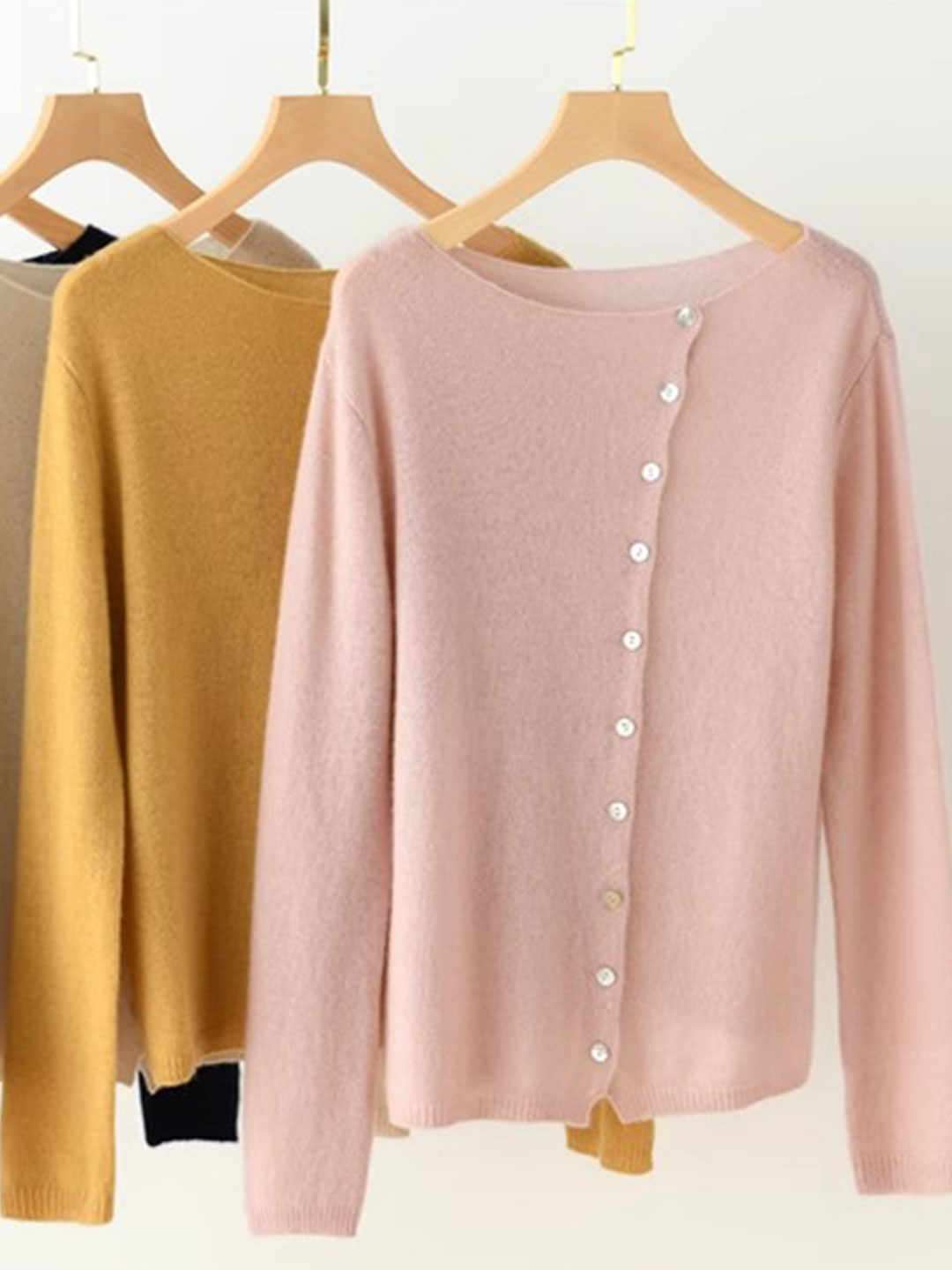 Foldover Collar Button Front Long Sleeve Knit Cardigan 15