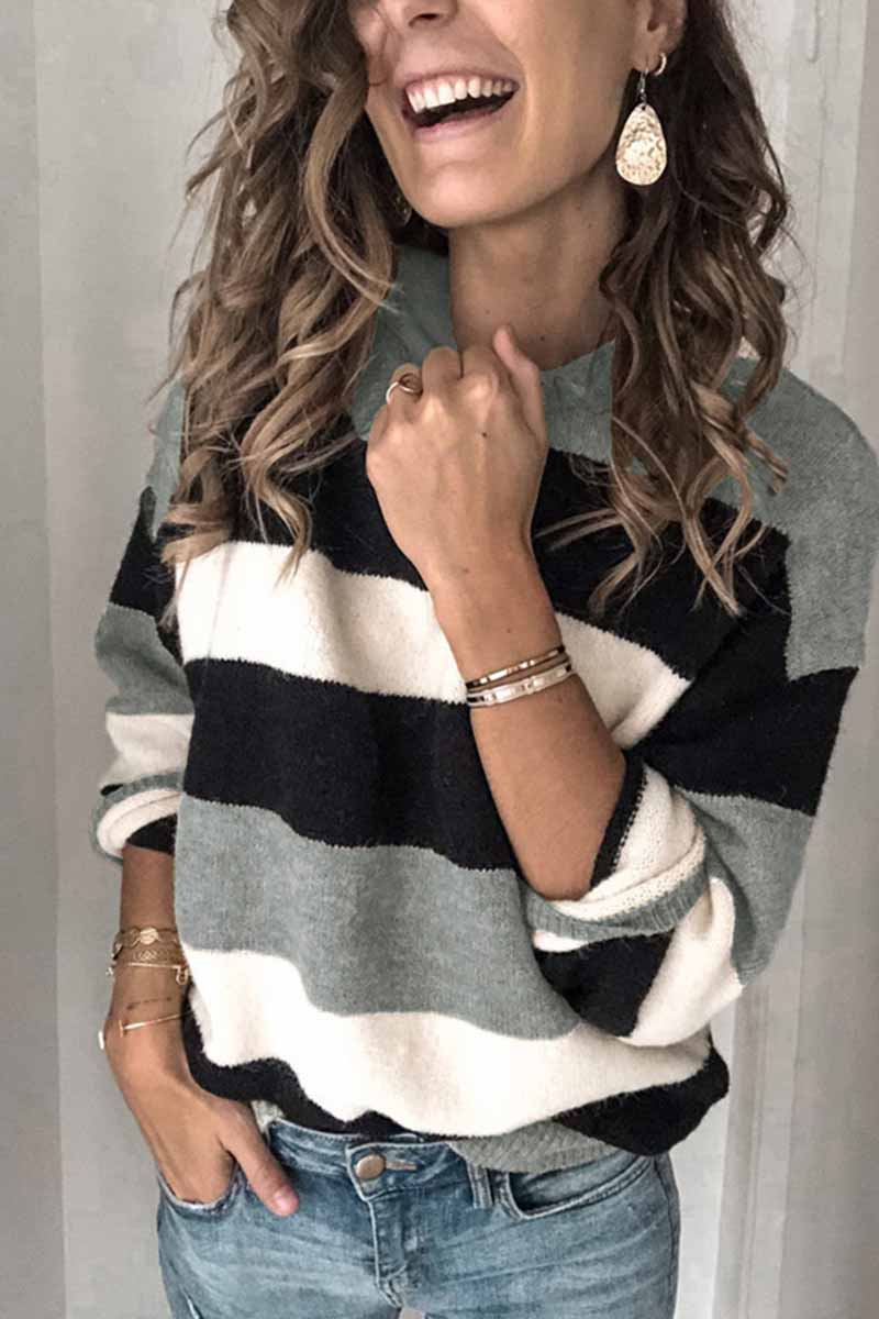 Florcoo Striped O-Neck Sweater in Three Stylish Colors