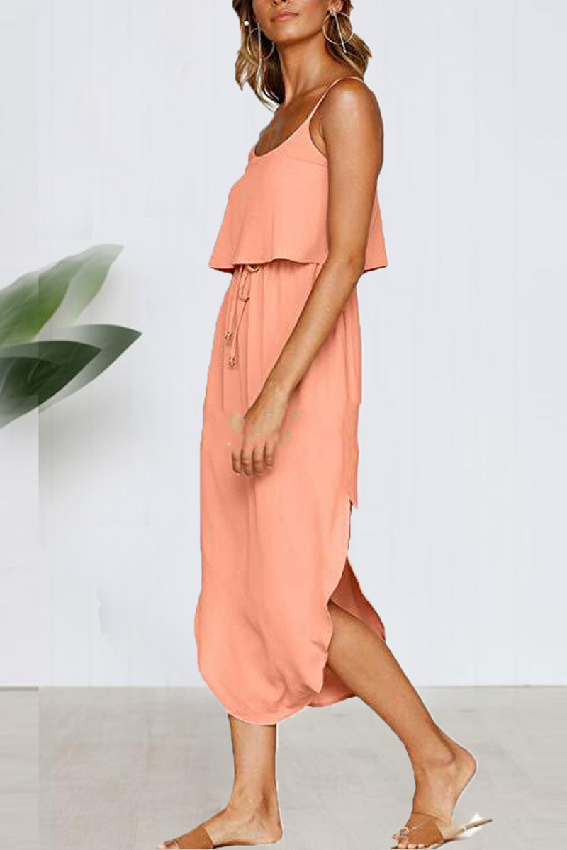 Florcoo Waist Strap Side Slit Fashion Dress