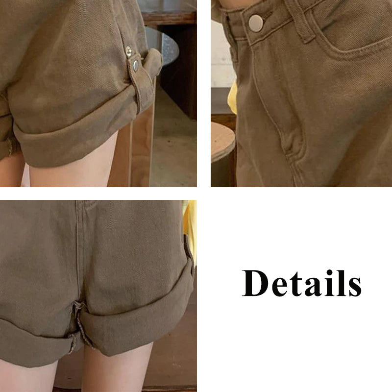 KittenAlarm - Vintage Solid Crimping Brown Shorts Jeans