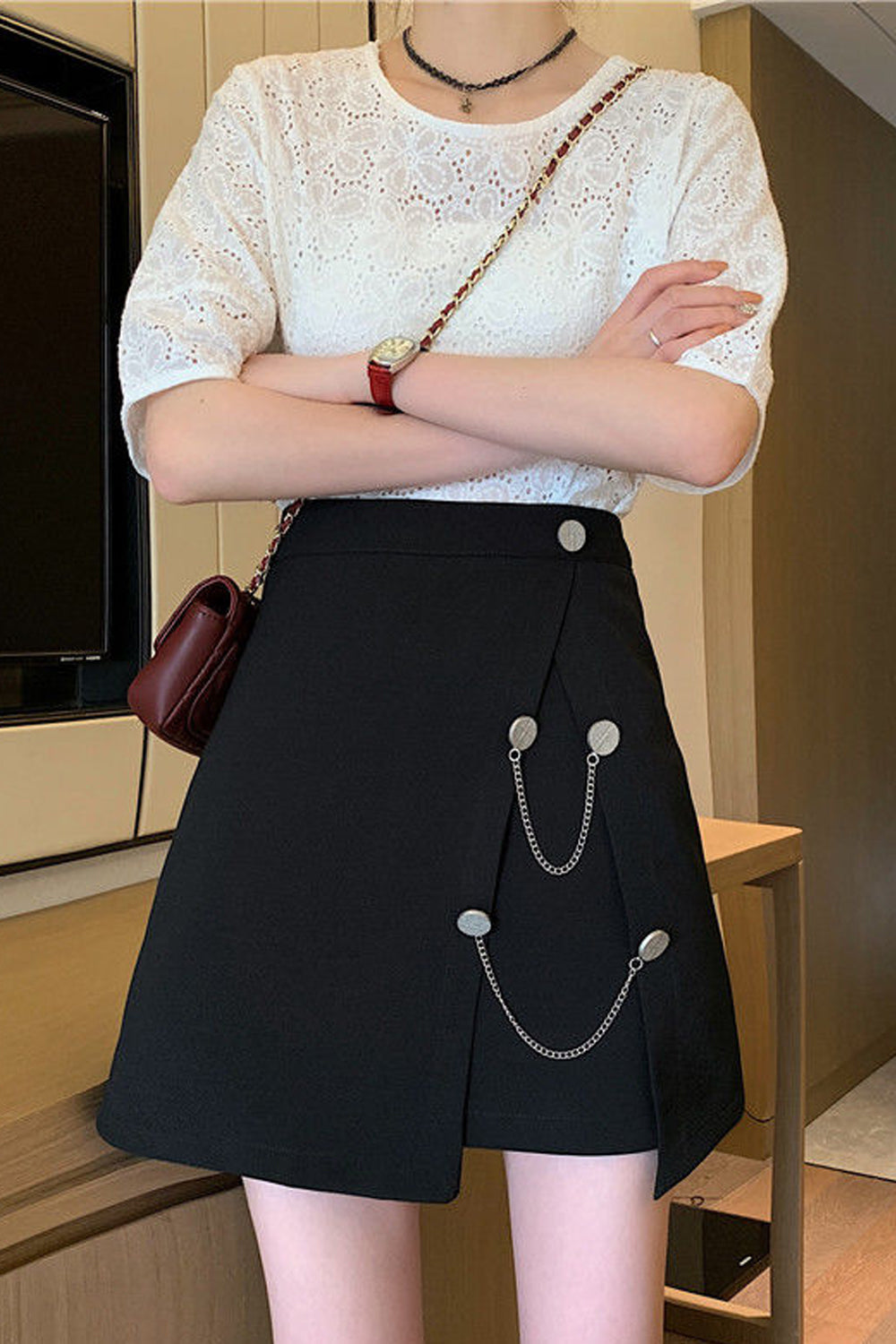 KittenAlarm - High Waist A-Line Style Chains Skirt