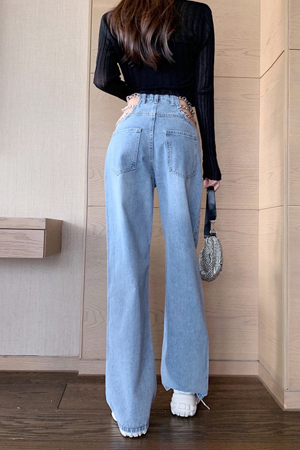 KittenAlarm - Chain Waist Casual Long Jeans Pants