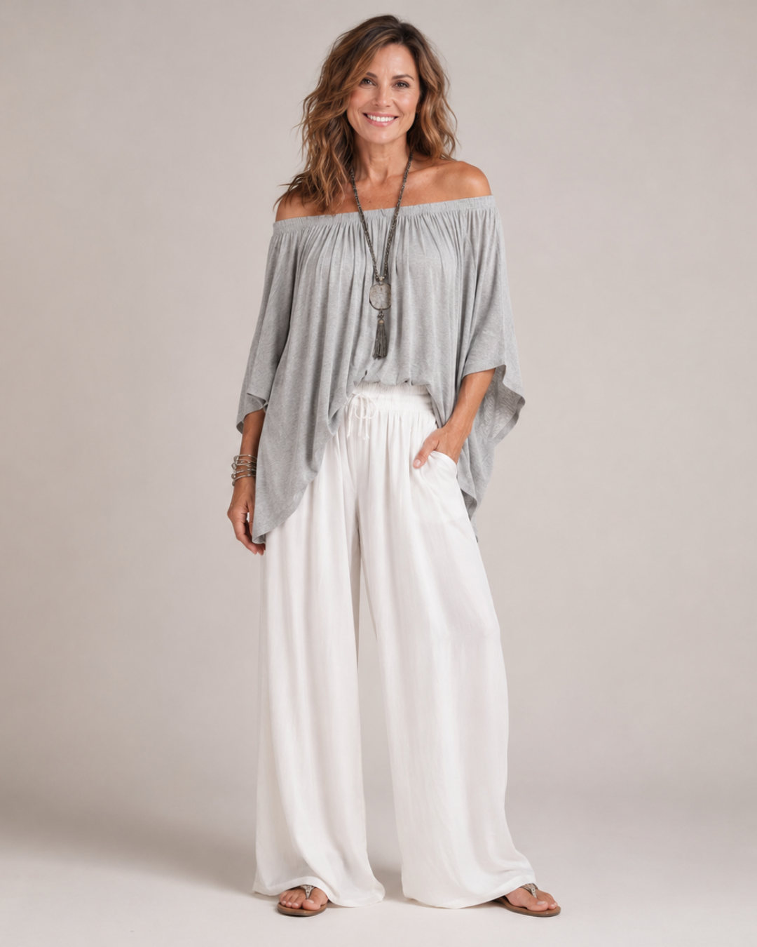 Off Shoulder Top and Harem Pants Two Piece Set 5
