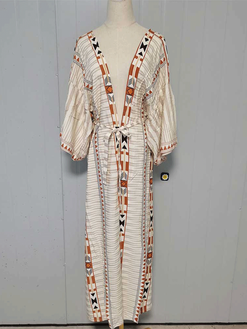 Printed Different Colors Polyester Long Length Gown Kimono Duster Robe - Fashionpara
