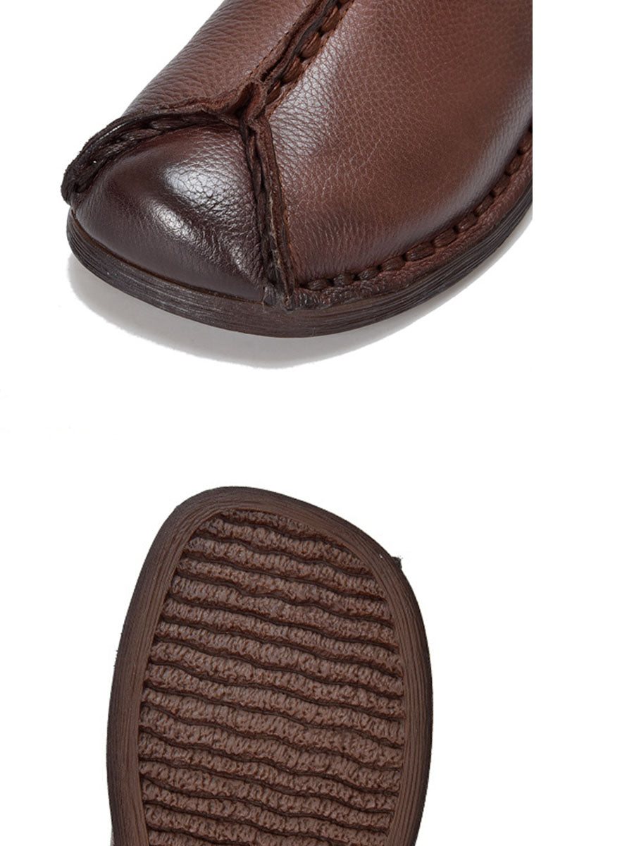 Vintage Genuine Leather Spliced Low Heel Boots