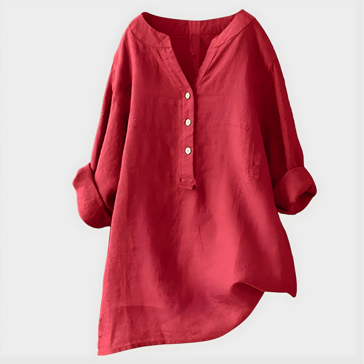 Notch Neck Button Front Long Sleeve Linen Blouse 3