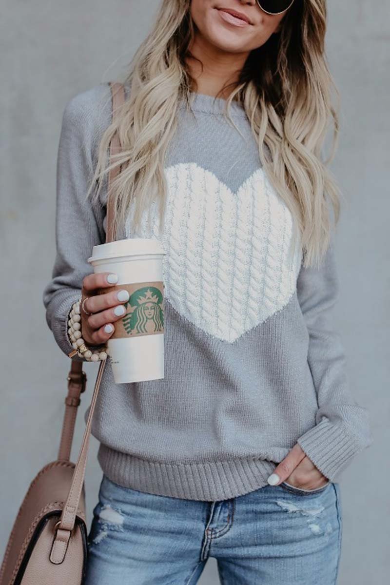 Florcoo Cozy Heart Shaped Sweater - Stylish Autumn Essential