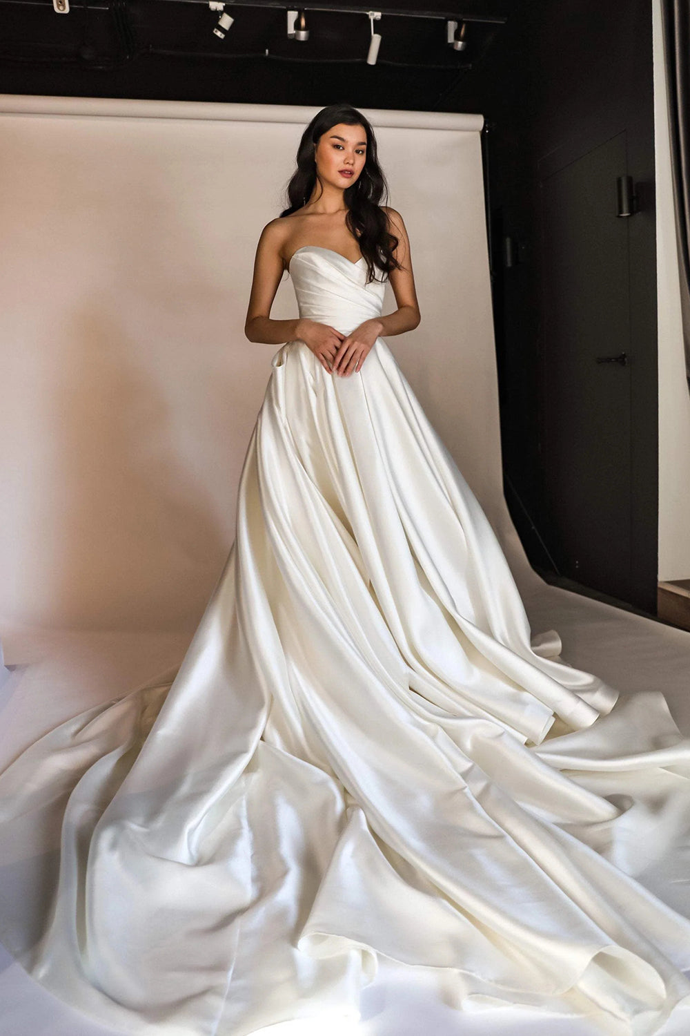 Elegant A Line Sweetheart White Long Bridal Dress with Sweep Train - Fashionpara