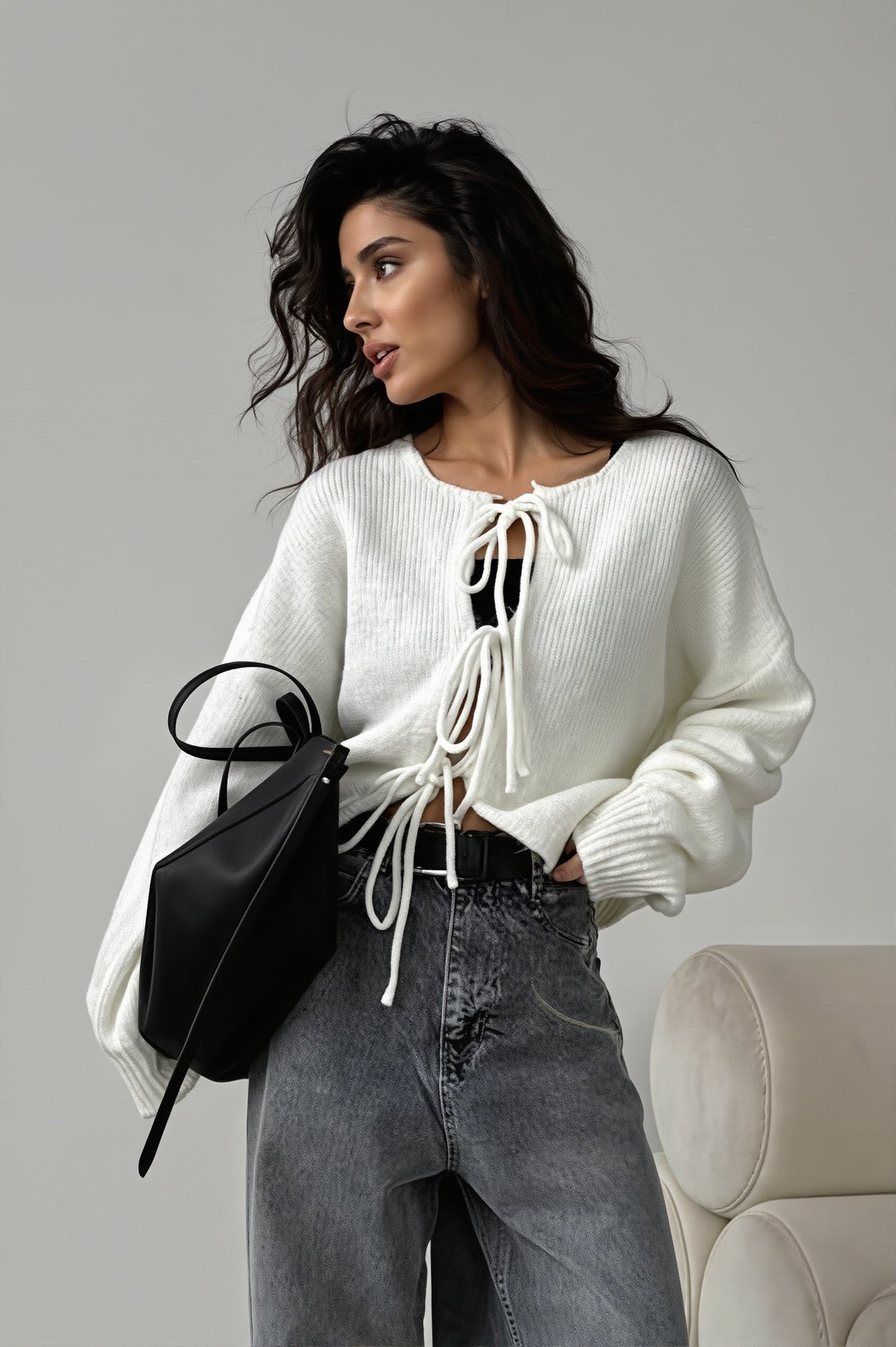 Fuzzy Multi Tie Drop Shoulder Cardigan