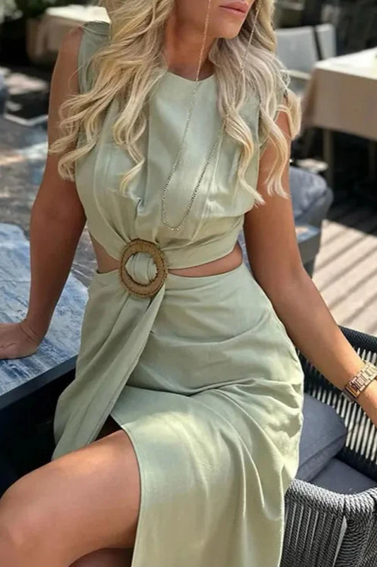 Round Neck Sleeveless Cutout Twist Maxi Dress