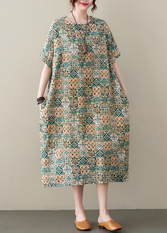 Geometric Mosaic Print Crew Neck Short Sleeve Shift Midi Dress - View 2