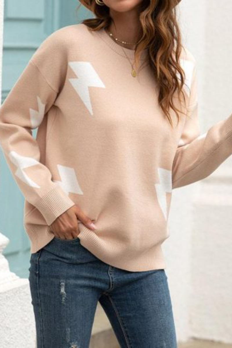 O Neck Lightning Print Sweater (3 Colors)