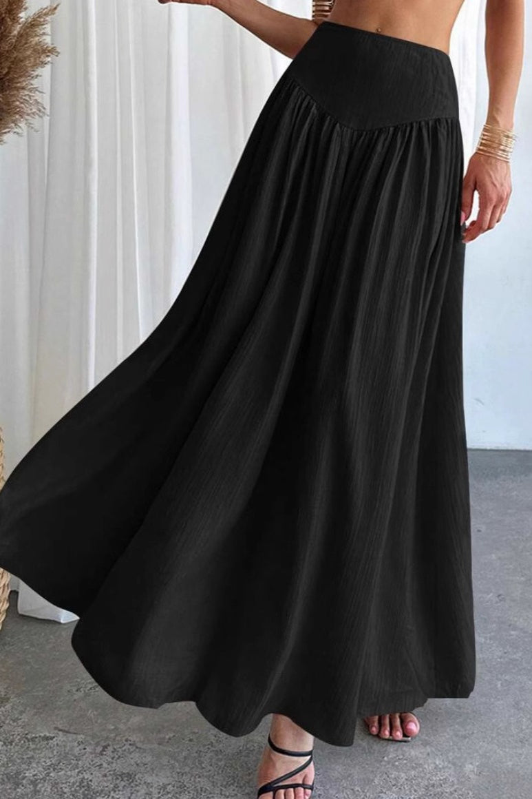 Pleated High Waist Maxi Skirt