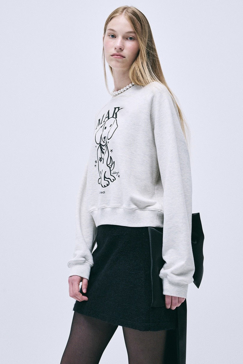 Rhinestone Dog Print Raglan Sweatshirt