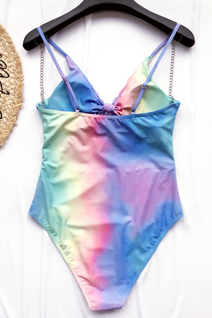 Tie-dye Hollow-out Knot Gradient One-piece Swimsuit - Fashionpara