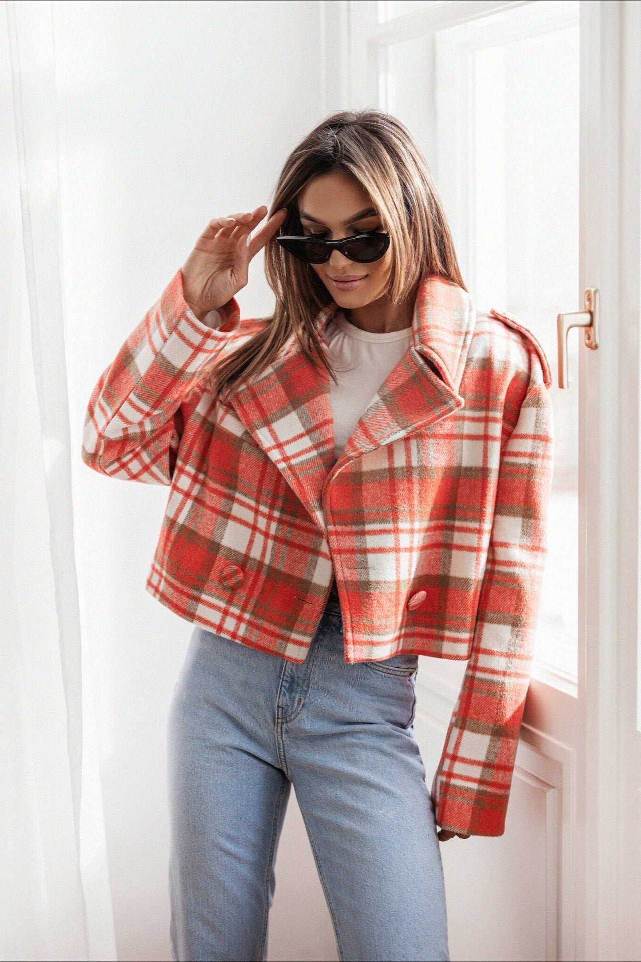 Stylish Plaid Wool Blend Blazer Coat for Elegant Outfits