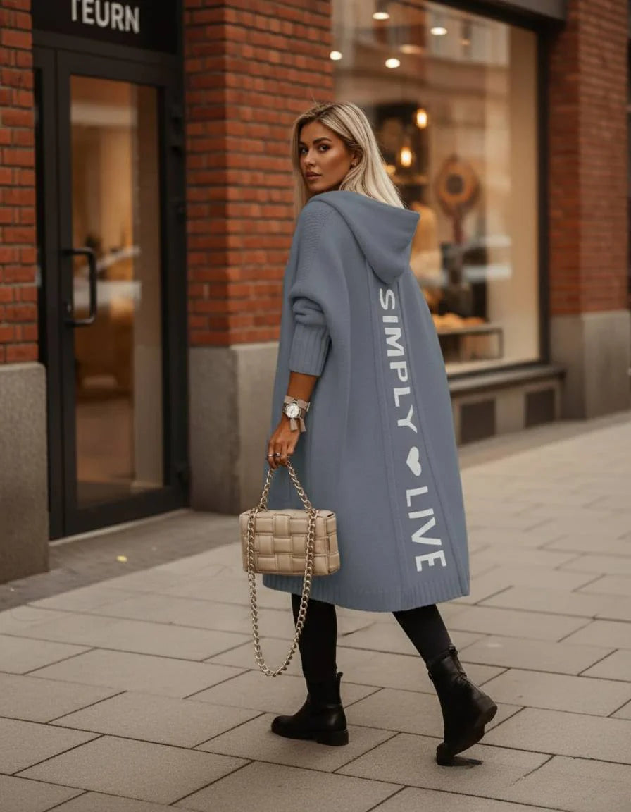 Fashion Geometric Print Long Sleeve Hooded Casual Loose Trench Stylish Coat - Fashionpara