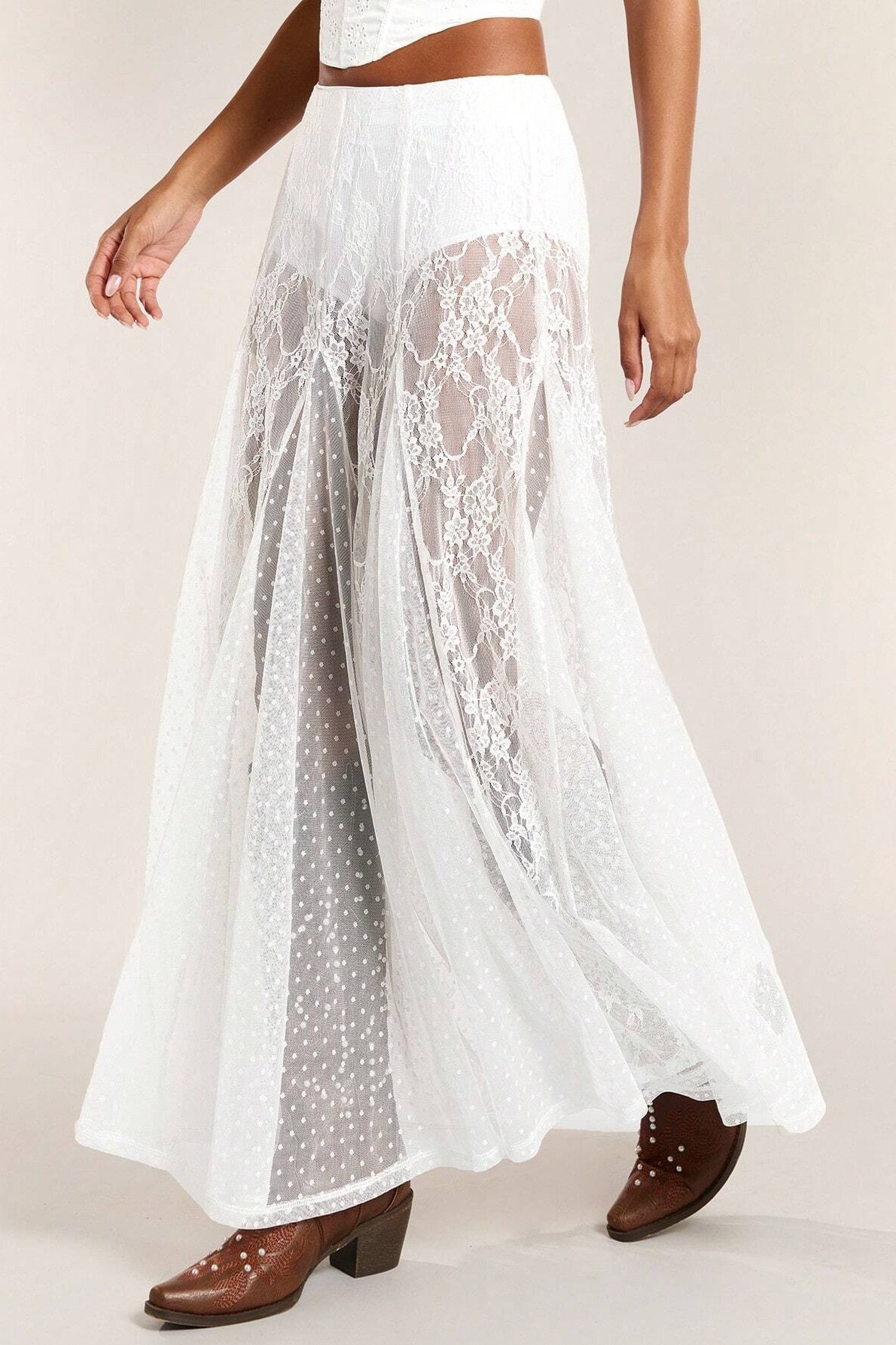 Lace Trim Low Waist Bodycon Maxi Skirt