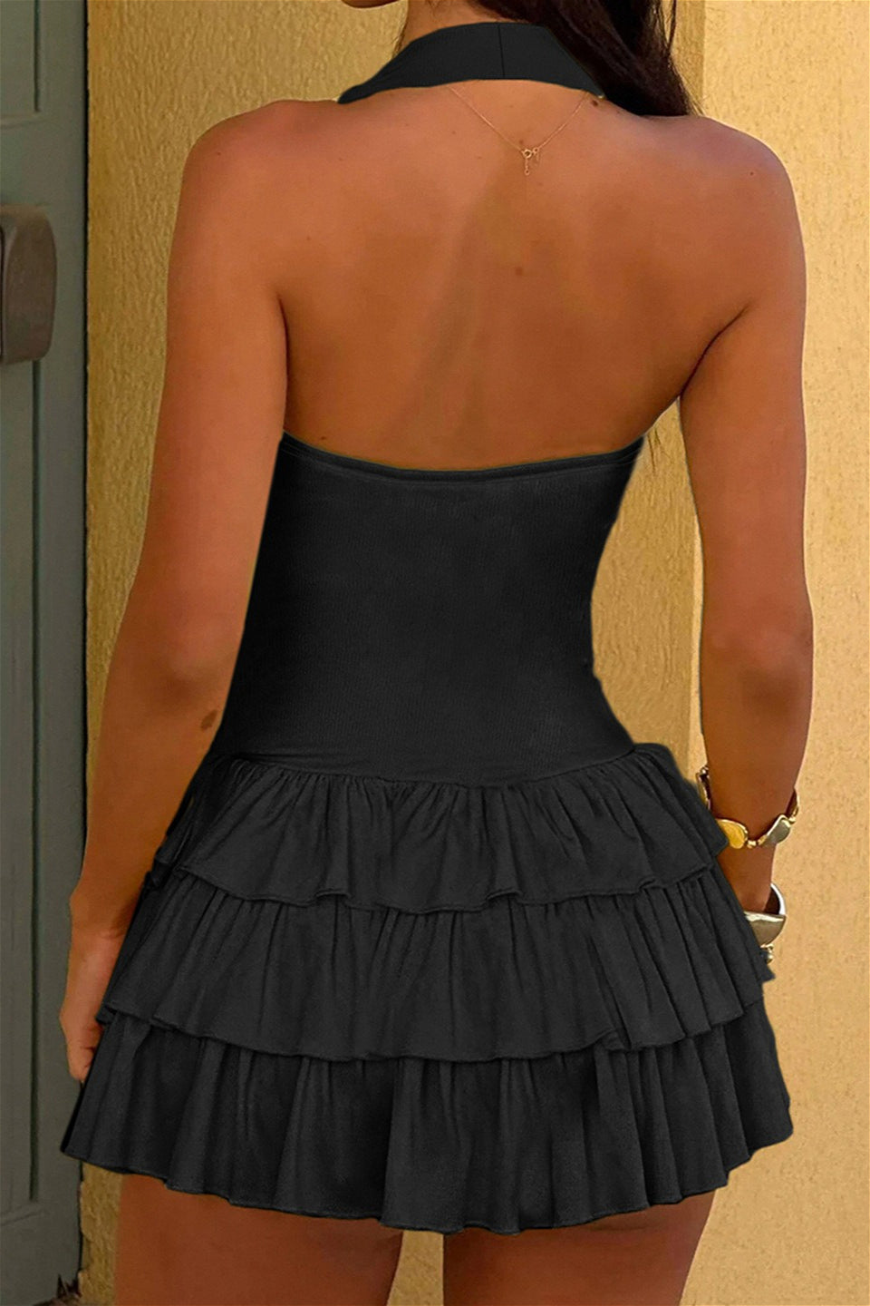 Halter Neck Corset Tiered Ruffle Mini Dress