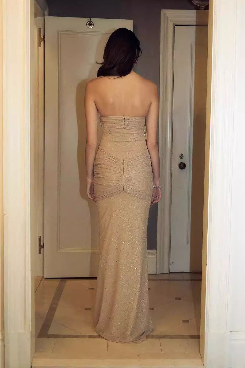 Glitter Strapless Sweetheart Twist-Front Bodycon Maxi Dress 2