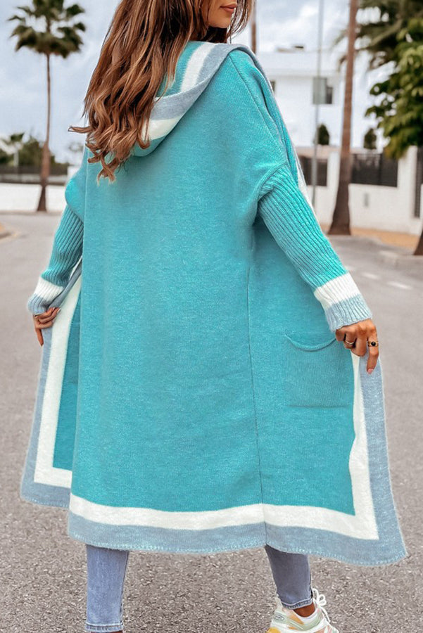 Catch Your Gaze Colorblock Hooded Long Cardigan for Style
