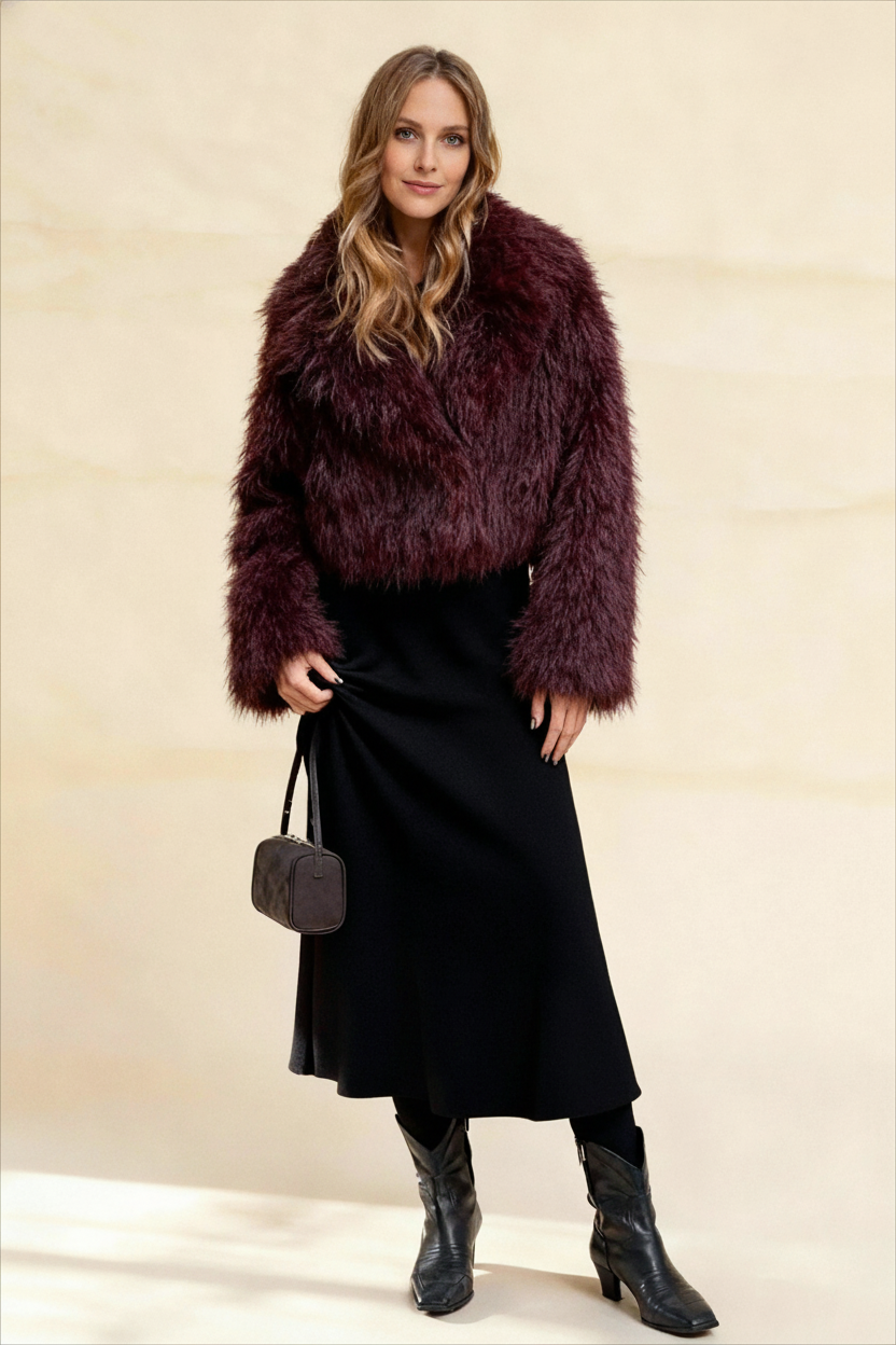 Fashion Solid Thicken Warm Long Sleeves Faux Elegant Coats