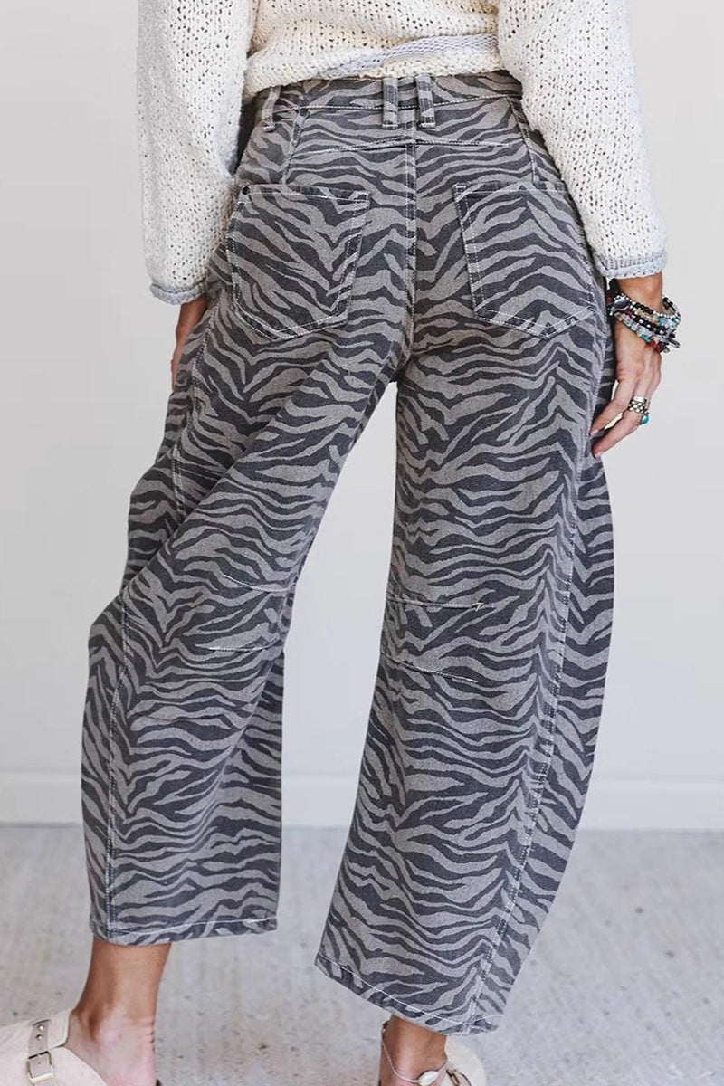 Zebra Print High Waist Cropped Jeans